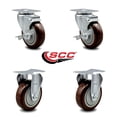thumbnail image 2 of 4 Inch Maroon Polyurethane Swivel Top Plate Caster Set with 2 Brakes 2 Rigid SCC, 2 of 2