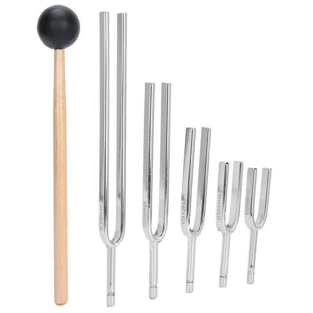 Juego de herramientas de terapia de sanación sonora con diapasón de aleación de aluminio de 128 Hz, 256 Hz, 512 Hz, 1024 Hz y 2048 Hz