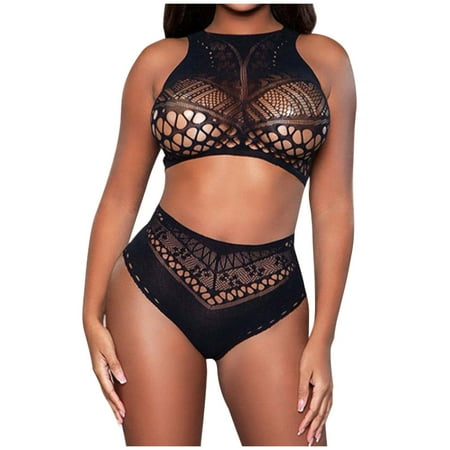 Wancir Lingerie for Women Lace Babydoll Open Front Sleepwear Halter Nighty Chemsie