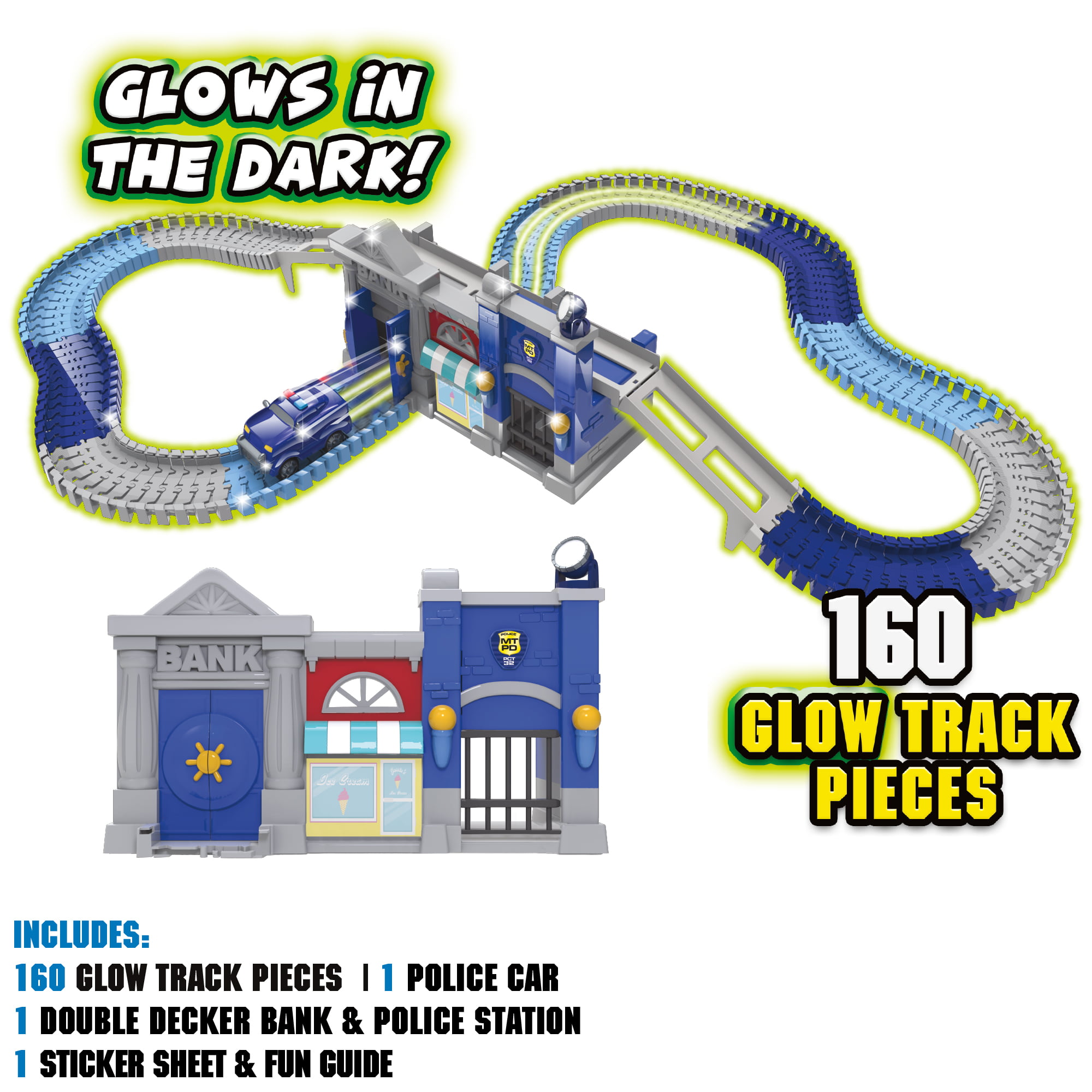 Ontel Magic Tracks Fire Rescue Glow in The Dark Racetrack Set with 10 Feet  of Speedway