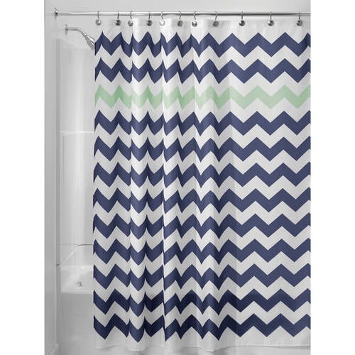 InterDesign Chevron Fabric Shower Curtain, Standard 72" x 72", Navy