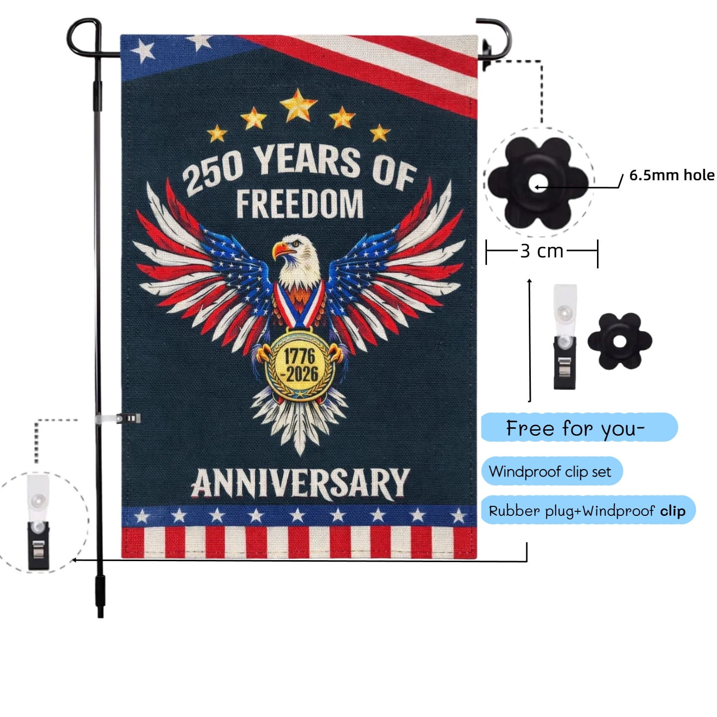 250th Anniversary Flag Doubleside Linen 250 Years of Freedom Flag with Eagle 1776-2026 Patriotic Flags Outdoor Lawn Garden Decor 30x45cm