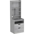 thumbnail image 5 of Tall Nightstand with Charging Station and LED Lights, LED Gray Nightstand with Drawers and Shelves, Tall Bedside Table with Bookshelf, Side End Table with Storage, Grey, 5 of 9