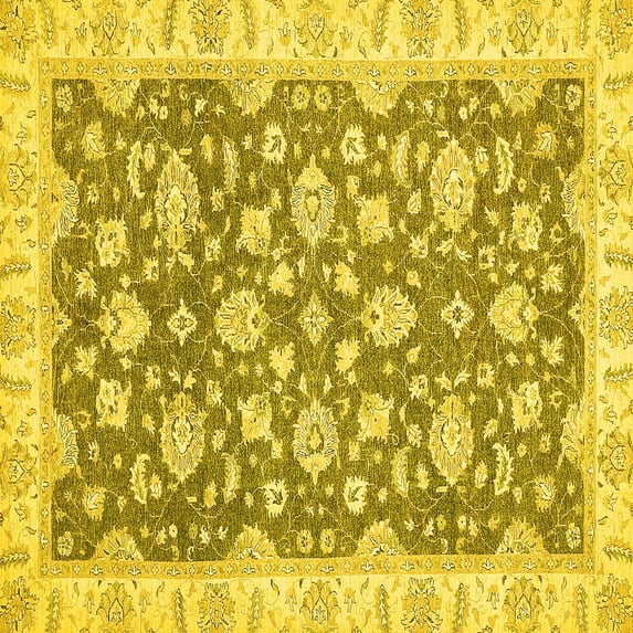 Ahgly Company Machine Washable Indoor Square Oriental Yellow Traditional Area Rugs, 3' Square