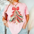 thumbnail image 2 of Red Bow Christmas Tree Graphic Print T-Shirt | Festive Holiday Design | Comfort Colors Light Green Tee, 2 of 7
