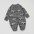 thumbnail image 2 of FINALGANG Baby Boy Girl Romper Cute Panda Prints Knitted Jumpsuit Long Sleeve Crewneck Buttoned Bodysuit For Casual Daily Wear Versatile Onesie, 2 of 7