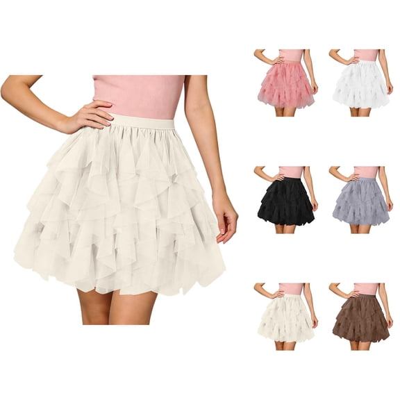 Tulle Skirts for Women Elastic Waist Ruffled Mesh Puffy Ballet Tutu Skirts 50s Carnival Party Mini Skirt