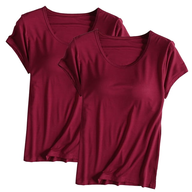 Pijama de manga corta para mujer, 2 piezas, color liso, cuello redondo, manga corta, con copa acolchada, ropa de casa, pijama de manga corta, pijama para mujer