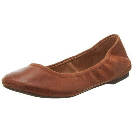Lucky Brand Emmie Leather Rounded Toe Ballet Flats Shoes BOURBON Tan Leather (BOURBON  6  Flats)
