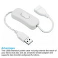 thumbnail image 4 of Unique Bargains USB Extension Cable with ON/Off Switch Extension Cords Adapter Controller for Fans LED Strips White 2 Pack, 4 of 5