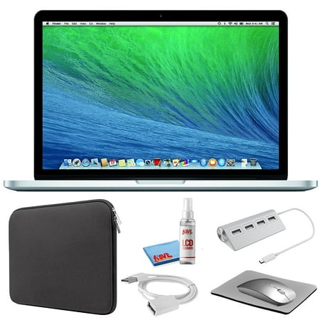 Apple MacBook Pro 13-inch (i5 2.6GHz, 256GB SSD) (Mid 2014, MGX82LL/A) -  Silver Bundle with Black Zipper Sleeve + Laptop Starter Kit + Cleaning Kit 