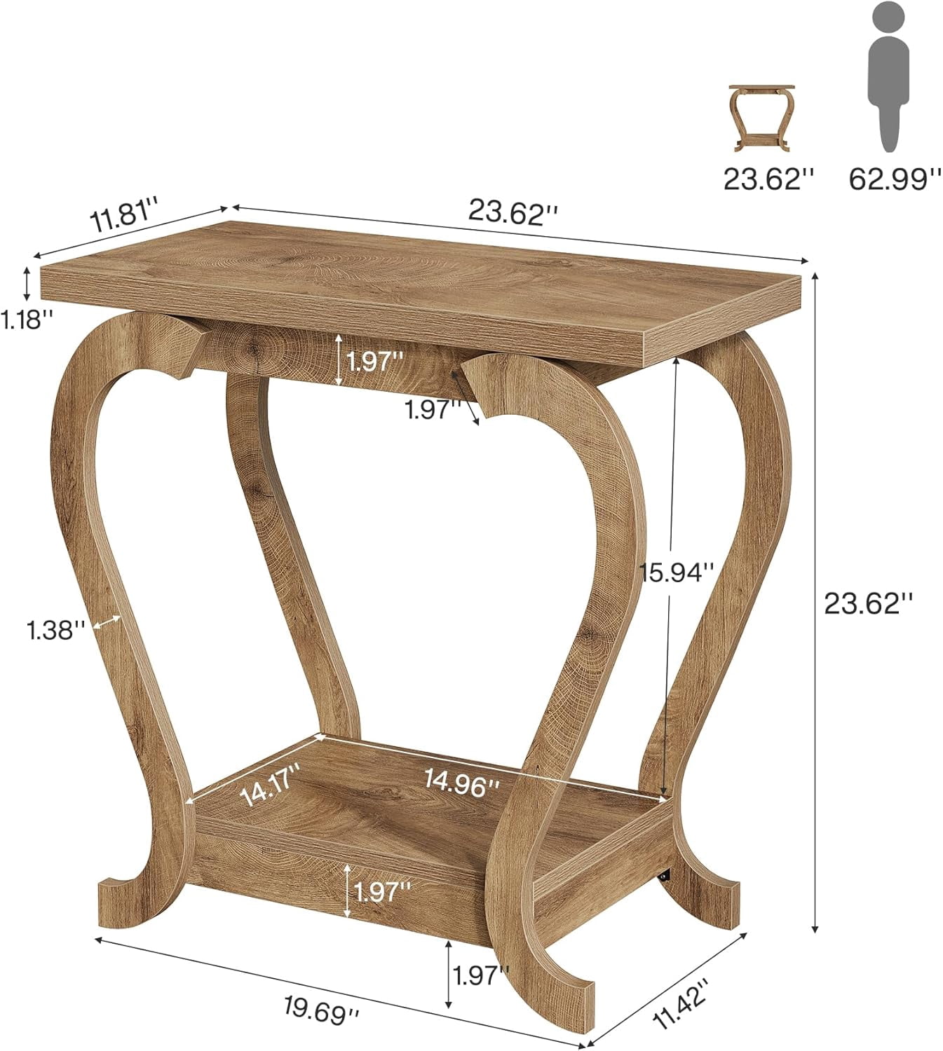Tribesigns End Table, Narrow Wood Side Table with Storage Shelves, 2-Tier Bedside Accent Furniture for Living Room
