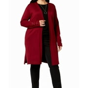 JM Collection Women's Plus Size Lace-Up-Cuff Duster Cardigan Cherry Size 2X