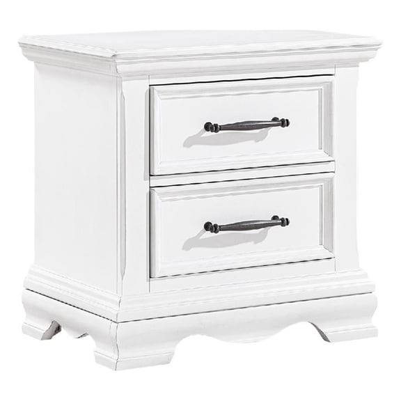 Yal Nightstand- 2 Drawers w Black Nickel Bar Handles- White Finish