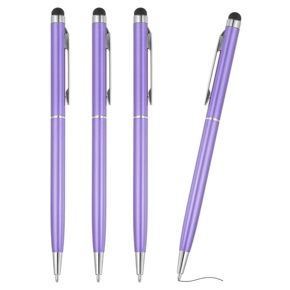 Ballpoint Pen with Stylus Tip, 4Pcs 2 in 1 Metal Pen Black Ink 1.0mm Medium Point Stylus Pen for Touch Screens, Light Purple