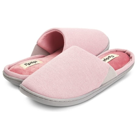 

Floopi Women s Knit Upper Closed toe Slide W/Quilted Velour Insole Memory Foam Clog Slipper