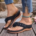thumbnail image 5 of GERsome Women's Flip-Flops Low Wedge Open Toe Thong Sandals Comfort Slip-On Slides Summer Beach Walking Shoes, Black Size 5.5, 5 of 10