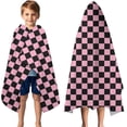 thumbnail image 3 of Black and Pink Checkerboard Pattern Hooded Bath Towel，50"x30" for Ages 3 To 12 Kids, Quick Dry Lightweight Soft Microfiber Hood Beach Towel Cover Up for Kids, 3 of 7