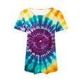thumbnail image 4 of jtjvou Women's Business Work Blouse Summer Short Sleeve Pullover Going out Tops for Teen Tie Dye Tops Plus Size Trendy Fashion Lady Crewneck Tees Multicolor,M, 4 of 6