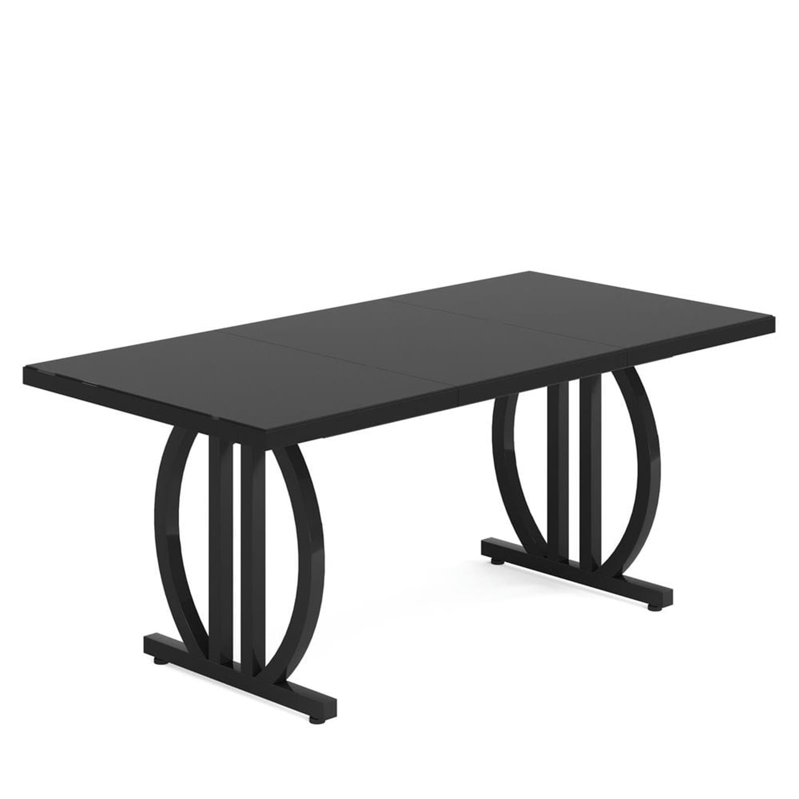 Demi Bonn 63" Executive Computer Desk with Metal Geometric Base, Modern Duty Study Writing Gaming Table for Home Office, Rectangle Conference Table, Black