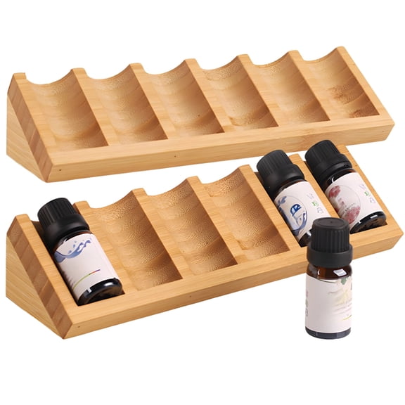 2 Pcs Essential Oil Holder Organizer, Wooden Nail Polish Display Stand, Slanted Design for Easy Access, Holds 6 Bottles, Perfect for Desk or Vanity