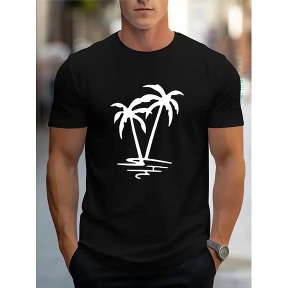 Palm Tree Mens TShirt Comfortable Crew Neck Casual Cotton ShortSleeves Soft Breathable Top Menswear Tshirt Summer Spring Streetwear Cotton Fabric Trendy Letter Print
