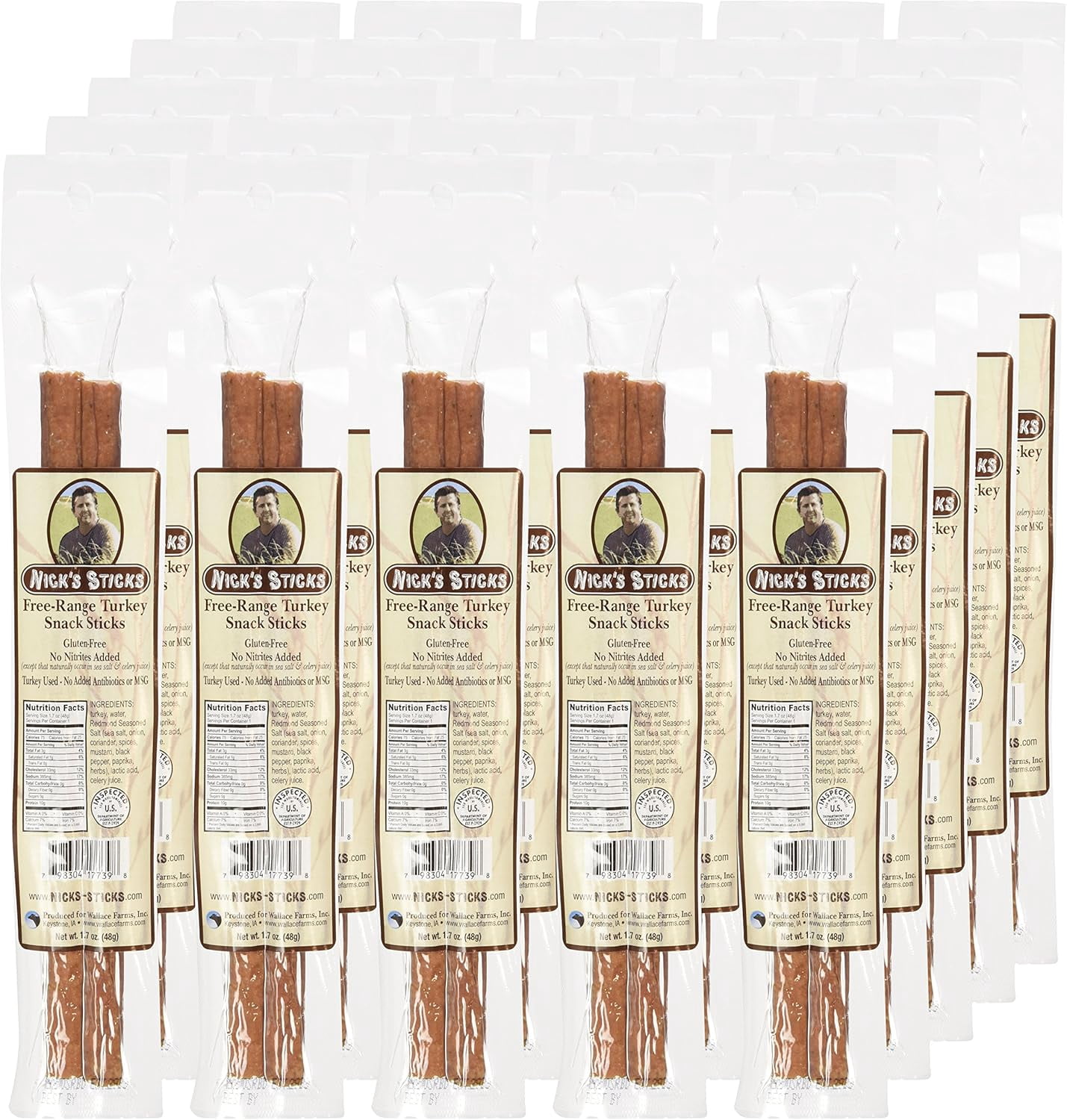 Nick’s Sticks Free-Range Turkey Snack Sticks, Gluten Free, Keto Certified, Paleo and Whole30 Approved, No MSG, High Protein Low Carb, 25 Twin Packs (1.7 oz each)