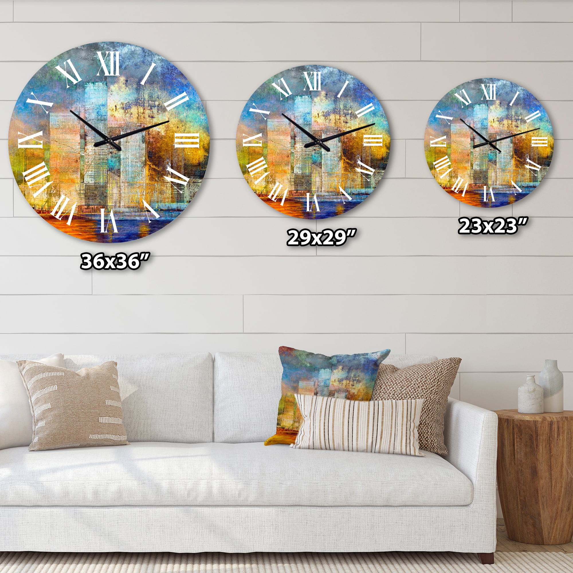 Designart 'Skypscrapers By The Bridge In Futuristic City' Modern Wall Clock