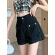 thumbnail image 3 of Pantalones cortos vaqueros con puños para mujer, estilo japonés, holgados, con bolsillos, cintura alta, estilo retro, elegantes, estilo Harajuku, 3 of 6
