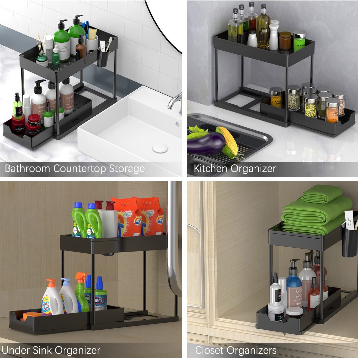  JUJEKWK Bathroom Organizer Under Sink 2 Pack, 2 Tier Under  Sink Organizers And Storage, Drawer Organizer, Narrow Space Cabinet  Organizer