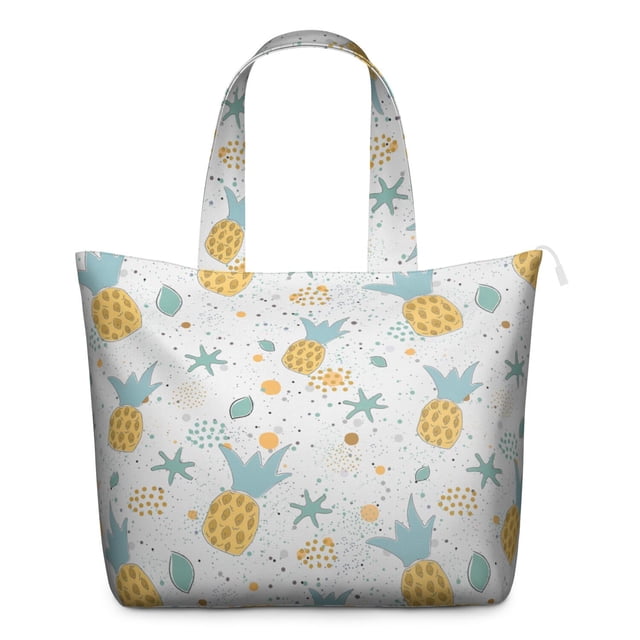 Weekender Bag with Golden Pineapple Exotic Tropical Prints Large Capacity Travel Tote Bag Lightweight with Adjustable Strap Multiple Pockets for Daily Use