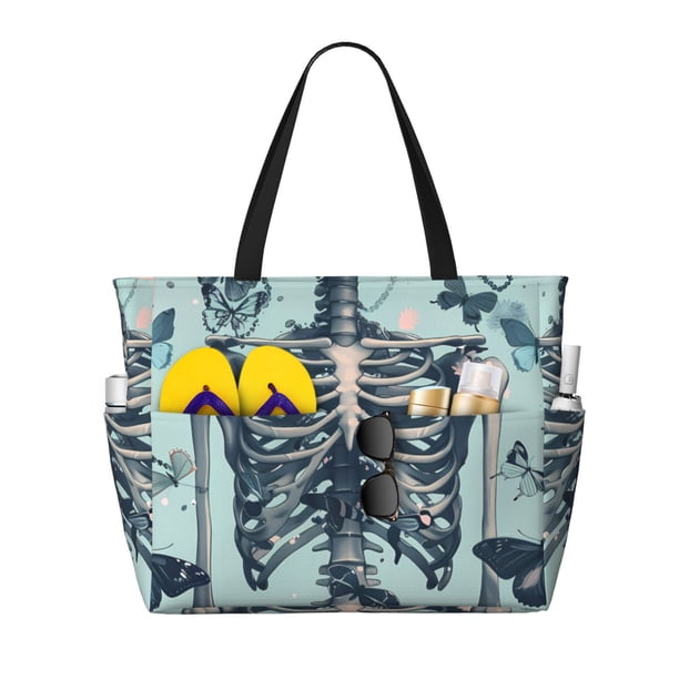 Fotbe Butterflies Skull Bows Bolsa de Viaje para Playa - Resistente al Agua, Bolsa Tote de Gran Capacidad y Ligera con 7 Bolsillos para Mujeres y Hombres