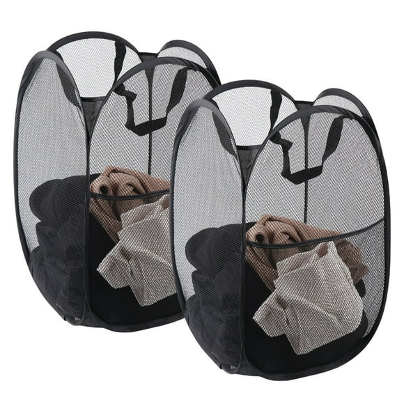 Okaka Lot de 2 Paniers à Linge en Maille Pop-Up Pliables 74 L avec Poche Latérale pour la Maison, le Dortoir, les Voyages et le Rangement (Noir)