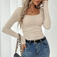 thumbnail image 6 of vdgthytj Womens Long Sleeve Shirts Trendy Striped Square Neck Sweaters Casual Slim Fitted Fall Going out Tops, 6 of 8