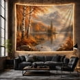 thumbnail image 6 of Autumn Birch Forest and Lake Landscape in Misty Mountains, Serene Watercolor for Nature Lovers, Scenic Wall Art Decor, Thanksgiving Gift, Tapestry Wall Hanging for Living Room and Bedroom, 6 of 7