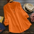 thumbnail image 2 of Delayuji Women's Pocket Solid Color V Neck Cotton Long Sleeved Loose Casual Shirt Orange Xl Nylon,Spandex Short Sleeve Shirts for Women, 2 of 5