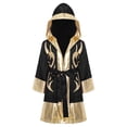 thumbnail image 3 of Haitryli Kids Boys Boxer Themed Outfit Boxing Training Outfit Satin Metallic Hooded Boxing Robes Cloak with Belt Black Gold 14, 3 of 6