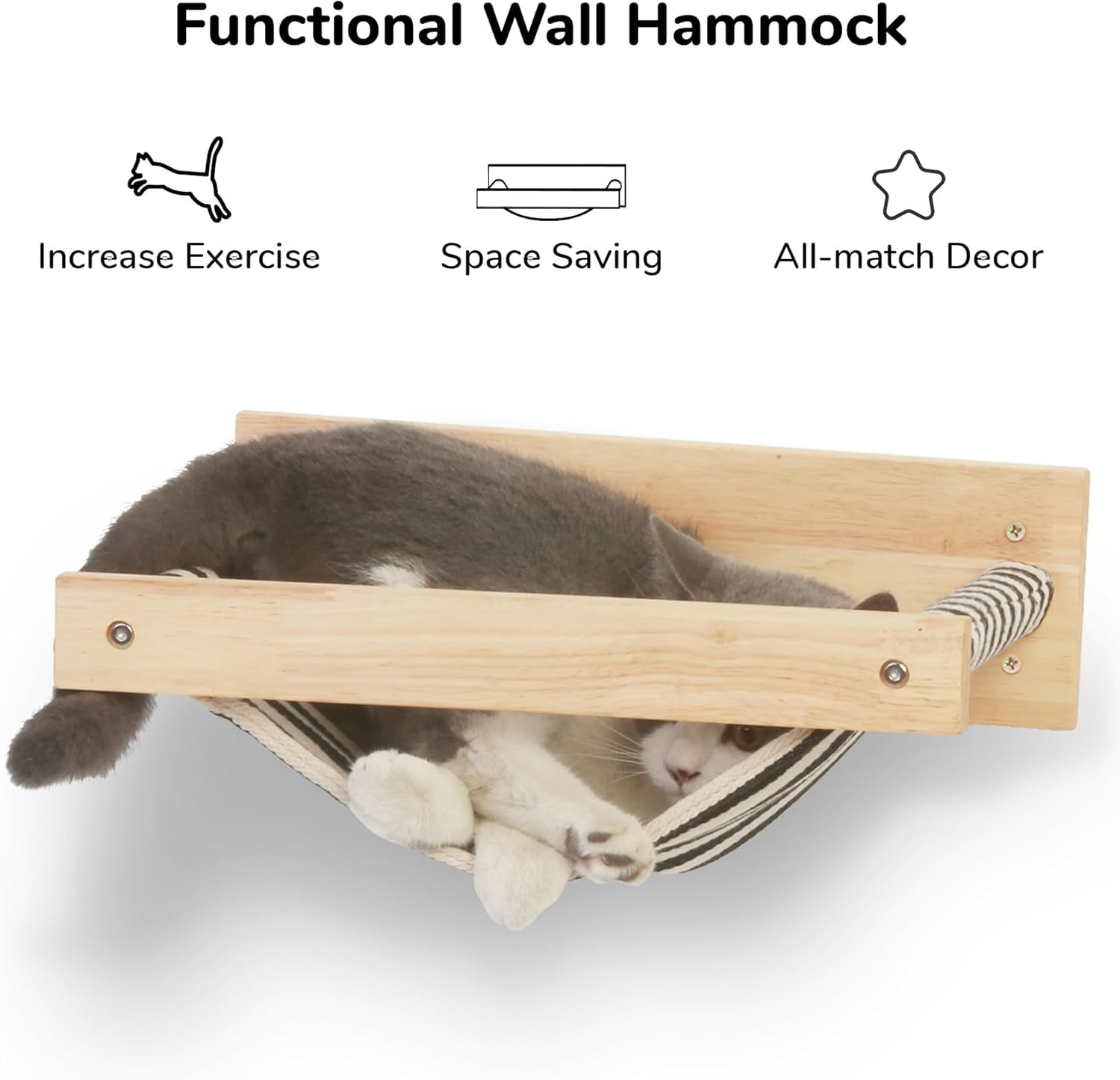 TJOUL Cat Hammock Wall Mounted, Kitty Beds and Perches, Wooden Cats Furniture, Stable Wall Shelves for Sleeping, Playing, Climbing, and Lounging