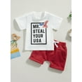 thumbnail image 2 of Bagilaanoe 4th of July Clothes for Toddler Baby Boys Letter Print Short Sleeve T-Shirt Tops + Shorts 6M 12M 18M 24M 3T Kids Independence Day Outfits 2pcs Short Pants Set, 2 of 8