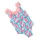 thumbnail image 3 of Traje de baño para niños con estampado de sandía y decoración de flores en 3D, traje de baño de una pieza para niña para playa, rosa y azul, 120 cm/47,2 pulgadas, 3 of 12