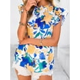 thumbnail image 3 of PRETTYGARDEN Women's Ruffle Short Sleeve Summer Tops Trendy Floral Trim Neck Casual Dressy Chiffon Boho Blouses Shirts, 3 of 7