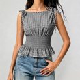 thumbnail image 2 of Bibifish Womens Tank Tops Gingham Print Tie Shoulder Sleeveless Camisole Smocked Waist Peplum Summer Casual Tops, 2 of 5
