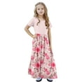 thumbnail image 5 of OGLCCG Girls Summer Long Dress Short Sleeve Casual Holiday Modest Maxi Dress with Pockets Floral Printed T-Shirt Dress for 4-14 Years, 5 of 6