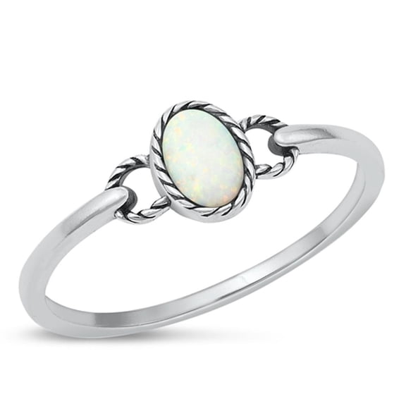 CHOOSE YOUR COLOR Oval White Simulated Opal Rope Ring .925 Sterling Silver Band CZ Female Size 5
