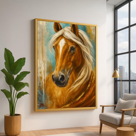 Majestic Palomino Horse, Rustic Animal Wall Art, Equestrian Portrait, Farmhouse Decor, Ready To Hang UNFRAMED Poster, Wall Art for Decor, Present, 8x12
