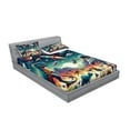 thumbnail image 2 of Ambesonne Outer Space Fitted Sheet & Pillow Sham Set, Surreal Astronaut Moon, Queen, Multicolor Teal Red, 2 of 2