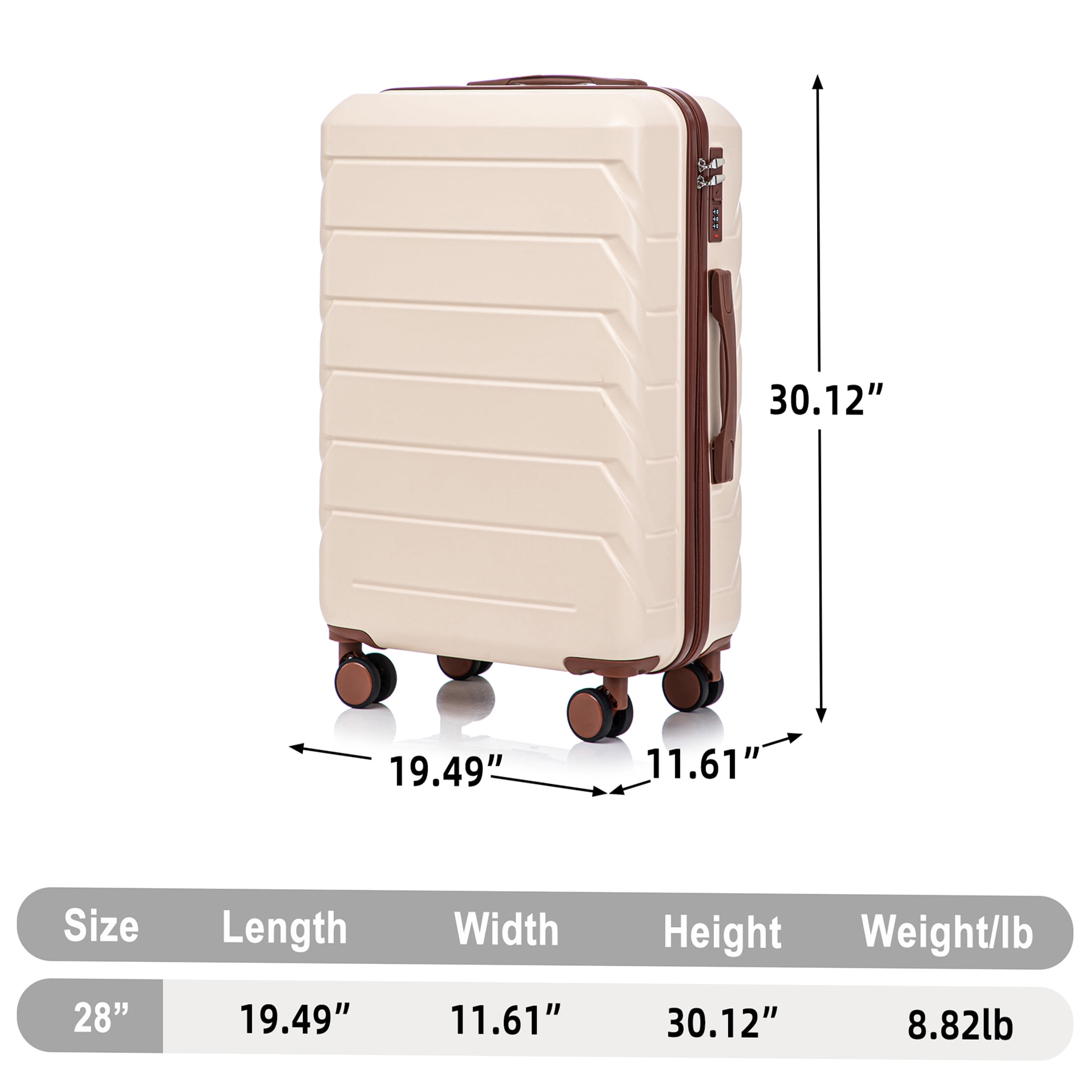 JERFIT 28 Inch Checked Luggage with Spinner Wheels, ABS Hard Shell Suitcase, TSA Lock, Beige Large Travel Suitcase