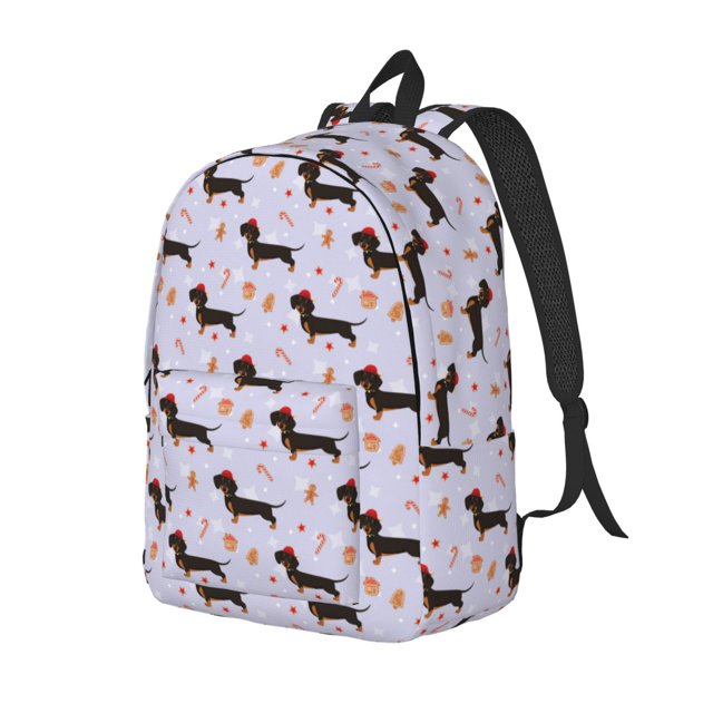 Disketp Dachshund Dog print Canvas Backpack Lightweight Travel Daypack Student Rucksack Laptop Backpack-Small