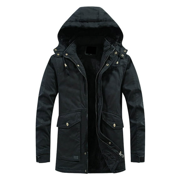 Men's Winter Jacket Windproof Thermal Hooded Coat Outdoor Warm Softshell Lined Long Sleeve Casual Coat