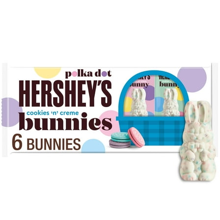 Hershey`s Cookies 'n' Creme Polka Dot Bunnies, Easter Candy Packs, 1.2 oz (6 Count)